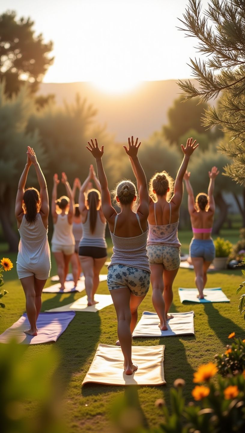 Ελιές και βότανα σε καλάθι δίπλα σε στρώματα γιόγκα