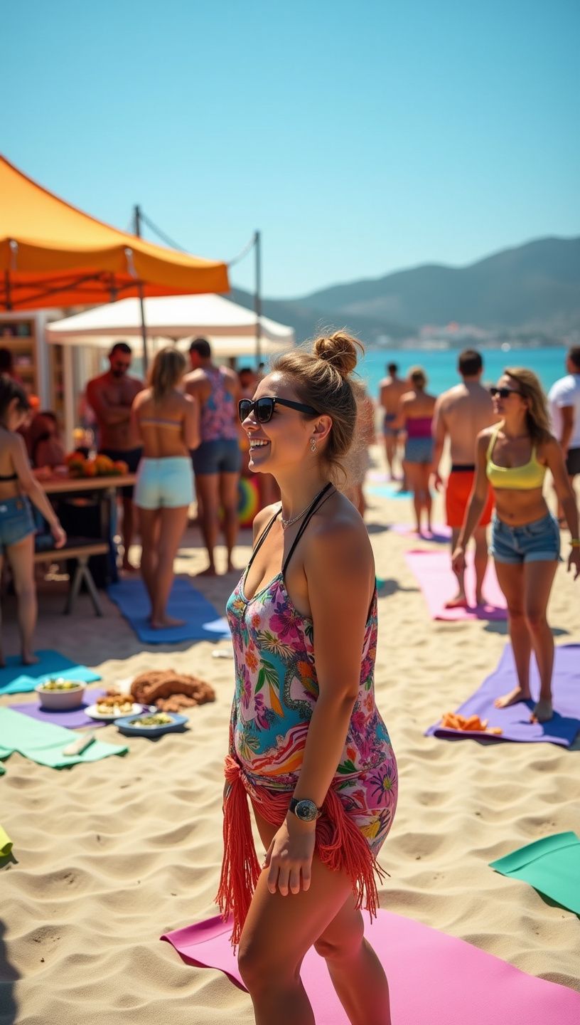 Προβολή γιόγκα στο βουνό με θέα στη θάλασσα